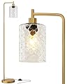 Oneach 66" Gold Floor Lamp for Living Room, Industrial Floor Lamp with LED Bulb, Glass Shade, Foot Switch, Morden Tall Farmhouse Standing Lamp for Bedroom, Office, Study Room