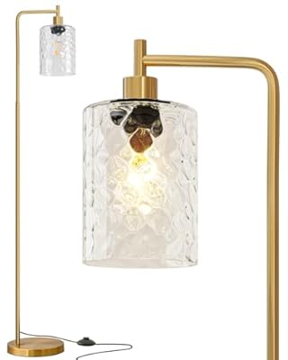 Oneach 66" Gold Floor Lamp for Living Room, Industrial Floor Lamp with LED Bulb, Glass Shade, Foot Switch, Morden Tall Farmhouse Standing Lamp for Bedroom, Office, Study Room