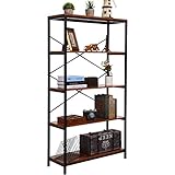 shaofu Industrial Style Bookcases and Book Shelves, Metal and Wood Free Vintage Bookshelfs (US Stock) (4 - Shelf)
