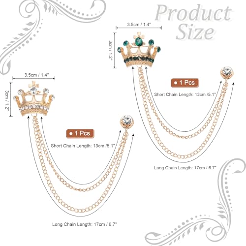 Image of PATIKIL Crown Hanging Chain Brooch Pins, Rhinestone Suit Pins Fashion Crystal Lapel Pins