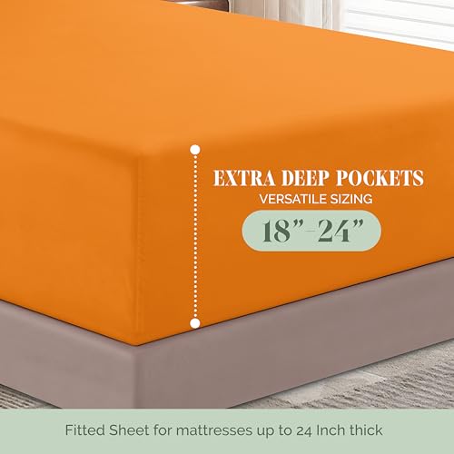 Elegant Comfort Luxury 1500 Premium Hotel Quality Microfiber 4-Piece Sheet Set - Soft, All Around Elastic 18-24 Inches Deep Fitted Sheet - Extra Deep Pocket Sheets, Twin/Twin XL, Elite Orange