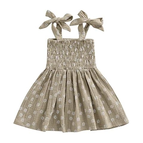 BebeLoFei Kids Baby Girl Bandage Strap Dress Toddler Daisy Print Casual Sleeveless Summer Princess Dress Party Wear (Dark Green, 0-1 Year) Cover