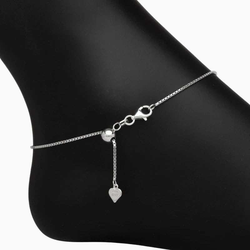 Image of TRUESILVER ACPL 925 Sterling Silver Anklets for Women | BIS Hallmarked Adjustable Chain Anklet with Charms | Beach Foot Jewelry | 1 Piece