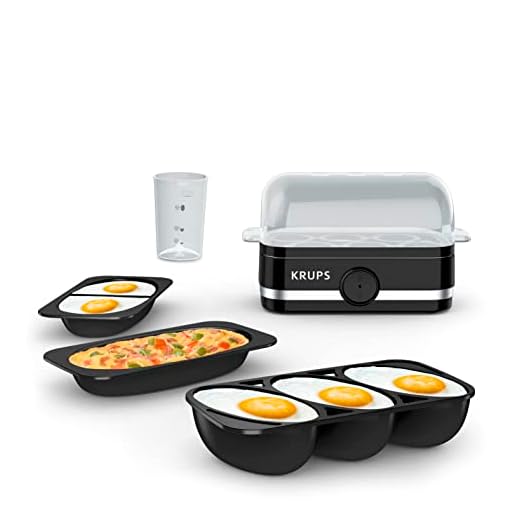 Krups Simply Electric Plastic and Stainless Steel Egg Cooker 6 Eggs 400 Watts Hard, Medium, and Soft Boiled, Poached, Scrambled, Omelets, Rapid Cook Black