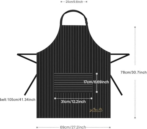 Viedouce 2 Packs Apron Cooking Kitchen Waterproof, Adjustable Chef Apron with Pockets for Home, Restaurant, Craft, Garden, BBQ, School, Coffee House, Apron for Men Women, Striped-Black