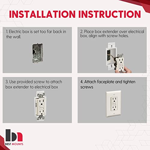 Bestmounts - Electrical Power Outlet Box Extender Kit – Single Gang Box Extender - Single Receptacle Heavy Duty Plastic (2 Pack, White) #TOP5