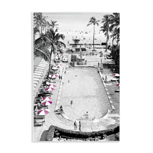 Vintage Summer Resort Beach, 10 x 15 Inch Mounted Print on Wall Plaque