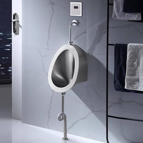 OTQEFTN Men's Flushing Urinal,Wall-Mounted Stainless Steel Toilet,Commercial Adult Urinal Bathroom Toilet,Vertical Urinal with Sensor Flush Valve,Washout Urinal,WallDrainage