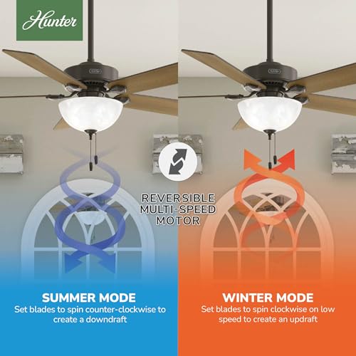Hunter 52 inch Indoor Ceiling Fan with LED Light - Bronze Ceiling Fan with Pull Chain, For Bedroom, Living Room, or Kitchen, Standard Mount, No Remote, 5 Blades - Swanson 50901, New Bronze - Thumbnail 3