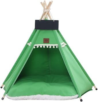 Pet Bed, Dog Bed, Cat Bed, Pet Tent, Dog Kennel, Cat House, Easy Assembly, Washable, Stylish, Includes Matching Cushion and Nameboard L Green