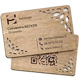 Bois de peuplier et papier Carte de visite en bois, carte personnalisable, carte ajourée, coordonnées, professionnel, QR code, mail, téléphone, site internet, prénom, poste