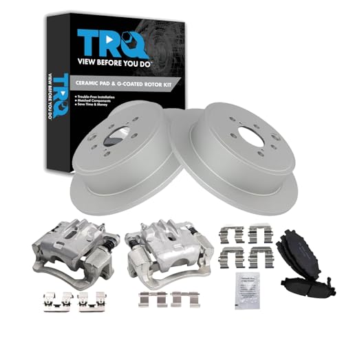 Image of TRQ Rear Brake Pad and Rotor Set Ceramic Solid Rotors Calipers