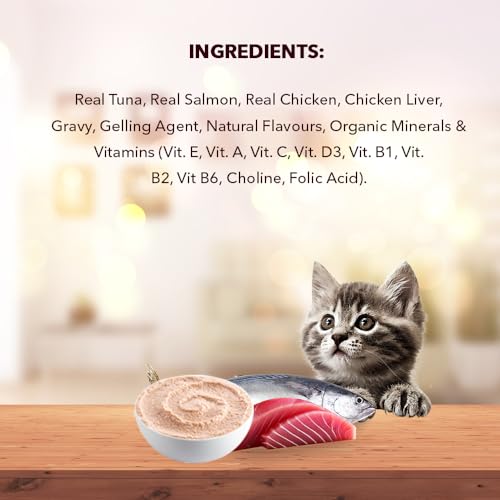 Image of Meat Up Kitten Cat Wet Food 16 Pouches x 50g, Total 800g | Real Tuna in Gravy | Supports Heart & Vision Health | Strong Bones & Teeth | Natural Flavours | Organic Minerals & Vitamins