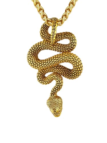 U7 Schwanz durch Kette gebogener Python-Anhänger Schlangenkette Herren Gold Schlange Halskette Edelstahl Gotisch Hip Hop Roker Schmuck Modeschmuck Accessoire für Männer Jungen