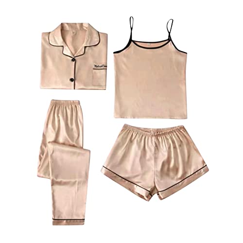 Mode homewear pyjama quatre pièces femme en soie glacée coupe mince toutes saisons