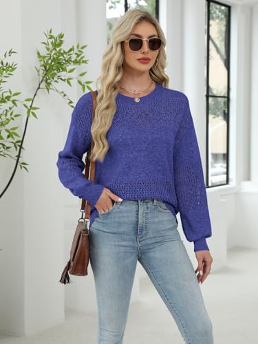 Image of Lylinan Womens Sweaters Casual Boho Long Sleeve Shirts Crewneck Lightweight Crochet Tops Pullover Knit Sweater