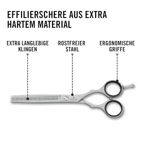 Victorinox Effilierschere, Friseurschere, Länge: 15 cm, Extra Scharf, Rostfreie Stahlklingen, mit Fingerstütze, Silber