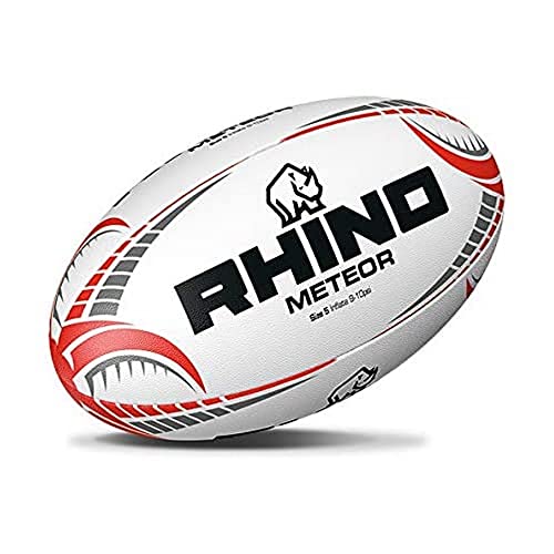 Rhino Unisex's Meteor Match Rugby Ball Size 5, White, 5