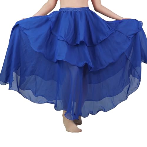 MUNAFIE Langer Chiffon Dreilagig Swing Tanz Röcke für Damen Bauchtanz Rock Tanzkleid Bauchtanz Kostüm Dunkelblau