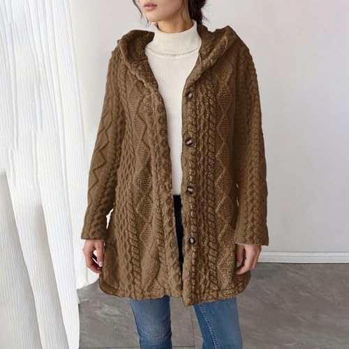 Fleece Jacket Women Casual Button Up Fuzzy Hooded Long Sleeve Cardigan Sweaters Warm Sherpa Lined Coat Outerwear