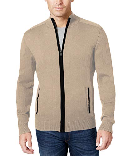 COOFANDY Mens Full Zip Up Sweaters Jacket Lightweight Casual Slim Fit Cardigan with Pockets, Casual Khaki, Small