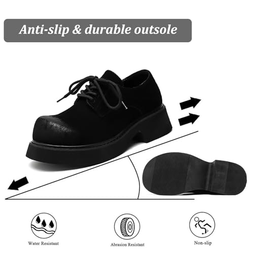 Men’s British Chunky Platform Oxfords Suede Leather Big Round Toed Chunky Heel Non Slip Derby Shoes Casual Non Slip Lace Up Dress Shoes for Business Formal Office4