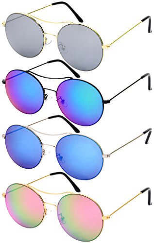 Round P3 Style Aviator Sunglasses W/Color Mirror Lens 25118-REV3