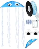 Dansydaisy Halloween DIY Jellyfish Costume & Hat Set Including Umbrella Hat LED String Lights Ribbons Wiggle Eyes for Adults (Blue)