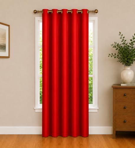 Image of Polyester Eyelet Door Curtain, Solid Plain Light Filtering Curtain for Bedroom, Living Room & Home Office, 7 Feet (84 x 48 Inch), Red, Pack of 1