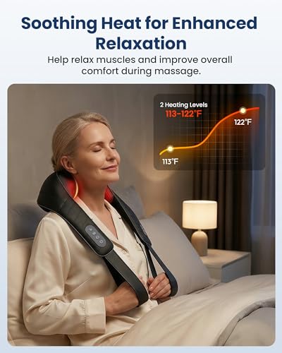 COMFIER Kabelloses Nackenmassagegerät mit Wärme, 4D Kneten Nacken und Schulter Massagegerät, Shiatsu Nacken Rückenmassagegerät Kissen, 2 Heizstufen, Geschenke für Mama Papa 4