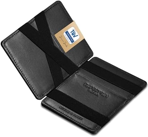 Jaimie Jacobs Flap Boy Slim Magic Wallet ohne Münzfach (Schwarz) | Dünner Geldbeutel, 8-16 Karten, Geldscheine, Magic-Flap, 0,8 cm dünn, TÜV-RFID-Schutz & echtes Leder