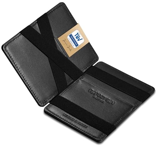 JAIMIE JACOBS Flap Boy Slim - Das Original - Magic Wallet Magischer Geldbeutel Dünn Schmale Geldbörse Herren RFID Schutz Geldklammer Klein Slim Wallet Geschenk Echtleder (Schwarz)