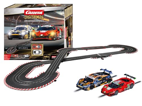Carrera 23639 Digital 124 Super Showdown Slot Car Race Track Set, 1:24 Scale, 26.25-Feet Long, Includes Wireless Controllers