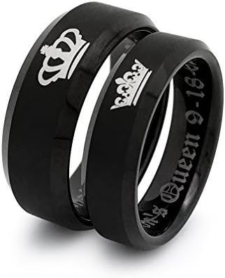 Kriskate & Co. King and Queen Rings, Personalized His & Hers Tungsten Ring, Couples Ring Set TCR411 (With Inside Engraving)
