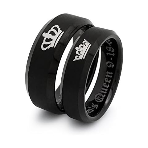 Kriskate & Co. King and Queen Rings, Personalized His & Hers Tungsten Ring, Couples Ring Set TCR411 (With Inside Engraving) Cover