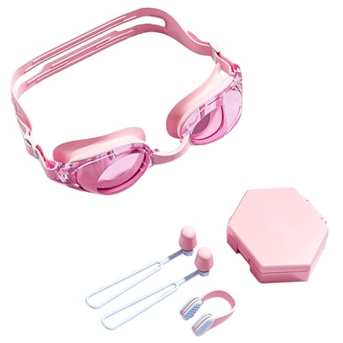 Kasmole Anti-Beschlag-Brille, Nasenklammer, Ohrenstöpsel, Set für Erwachsene | Ausrüstung zum Schwimmen lernen, verstellbarer Gurt, breite Sicht, für Frauen und Männer, Schwimmbad, Meer, See,