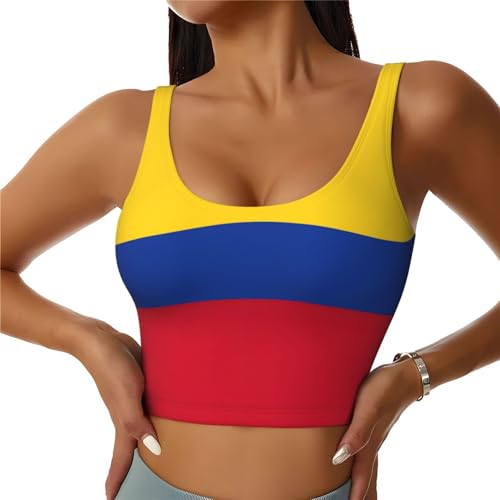 nanger Flag of Colombia - Camiseta deportiva sin mangas con espalda cruzada para mujer, con almohadillas desmontables en el pecho, Negro -, M
