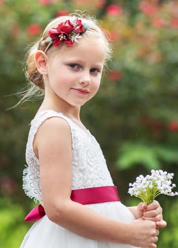 Boho Flower Girl Dress for Wedding Lace Back A-Line Long Straight Tulle Tute Party Dresses PT0983