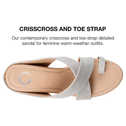 Journee Collection Womens Rayna Wedge Sandals Criss Cross Straps With Open Toe And Tru Comfort Foam Insole, Stone, 8 #TOP3