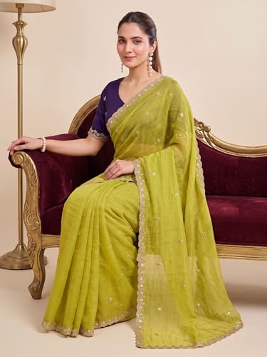 Image of Women's Chiffon Saree with Unstitched Blouse Piece