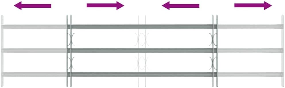 vidaXL Adjustable Security Grille for Windows with 3 Crossbars, Solid Galvanized Steel, Silver, Extendable Width 39.4"-59.1", Sturdy and Easy to Install
