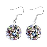 Murano Millefiori Ohrhänger, mehrfarbige Blume, 16 mm, Glas-Cabochon-Ohrringe, Schmuck für Frauen und Mädchen, Geschenk, Großhandel, Silber-Ohrstecker, niedliche Ohrringe