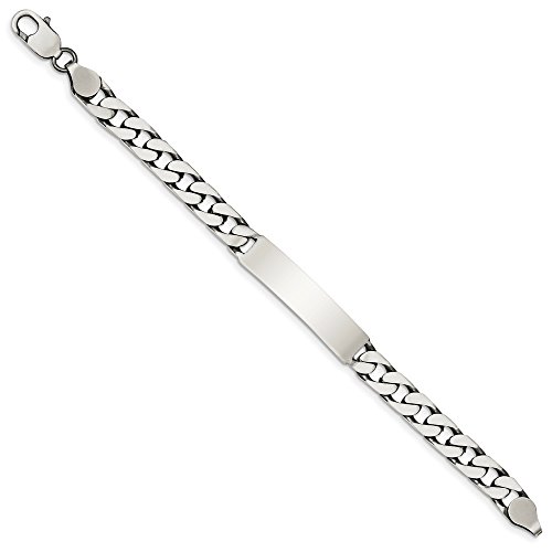 Solid 925 Sterling Silver 8Inch Engravable Vintage Antiqued Curb Cuban Link Id Bracelet Engravable Identification Name Bar Tag - With Secure Lobster Lock Clasp 8" (Width = 8Mm) #TOP1