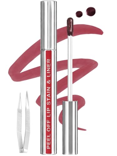 Image of Lip Stain Peel Off Lip Liner Stain with Tweezer, Long Lasting Matte Lip Tint Tattoo, Highly Pigmented Color Lip Makeup, Waterproof Lipstick, Transfer-proof Lipstain for Women, Toffee Rose