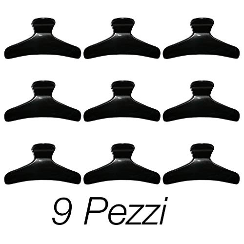 Set da 9 pz Pinze capelli nera da donna per parrucchiere salone. Mollettone professionale a pinza