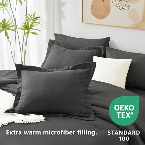 CozyLux King Size Comforter Set Dark Grey, 7 Pieces Bed in a Bag King Comforter Set with Sheets, Bedding Set with Down Alternative Comforter, Fitted Sheets, Flat Sheets, Pillow Shams and Pillowcases