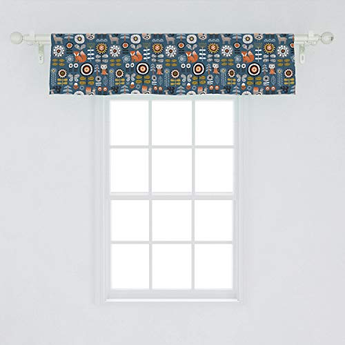Lunarable Scandinavian Window Valance, Various Shapes And Woodland Animal Motifs Traditional, Curtain Valance For Kitchen Bedroom Decor With Rod Pocket, 54" X 12", Vermillion Grey #TOP1