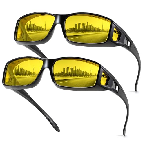 FEISEDY Night Driving Fit Over Glasses Sunglasses for Men Women,Polarized Wrap Around Yellow Sunglasses UV400 B2593