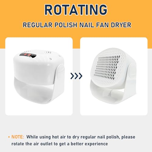 Nail Dryer for Regular Polish, Rotating Regular Polish Nail Dryer Fan with Hot and Cool Air, Professional Air Nail Fan for Salon and Home Use - Thumbnail 2