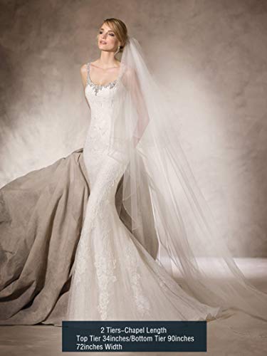 image for Passat Pale Ivory 2 Tiers Fingertip short vintage Wedding veils With B